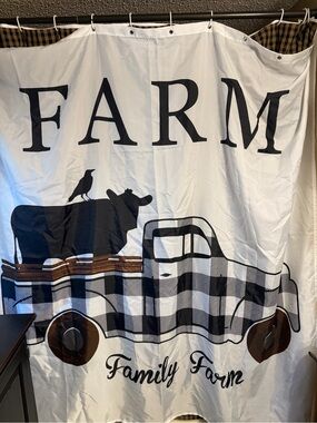 Farm Family Farm Black & White Buffalo Plaid Shower Curtain